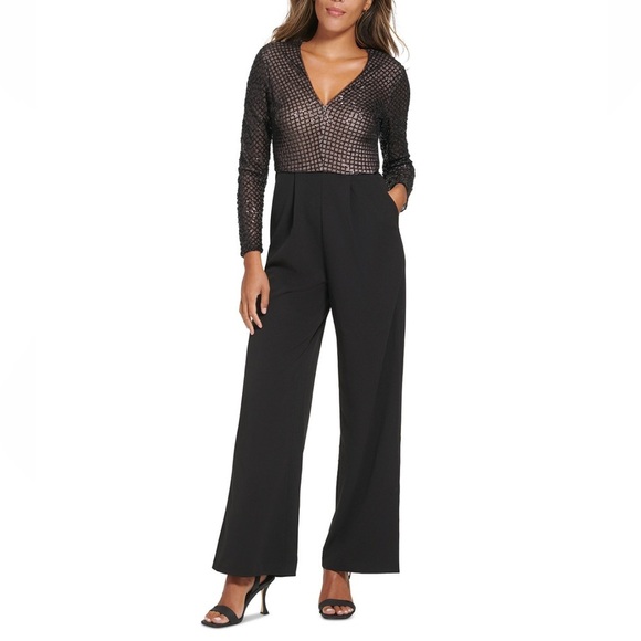 Calvin Klein Pants - Calvin Klein Sequined-Top Wide-Leg Jumpsuit-Size 14